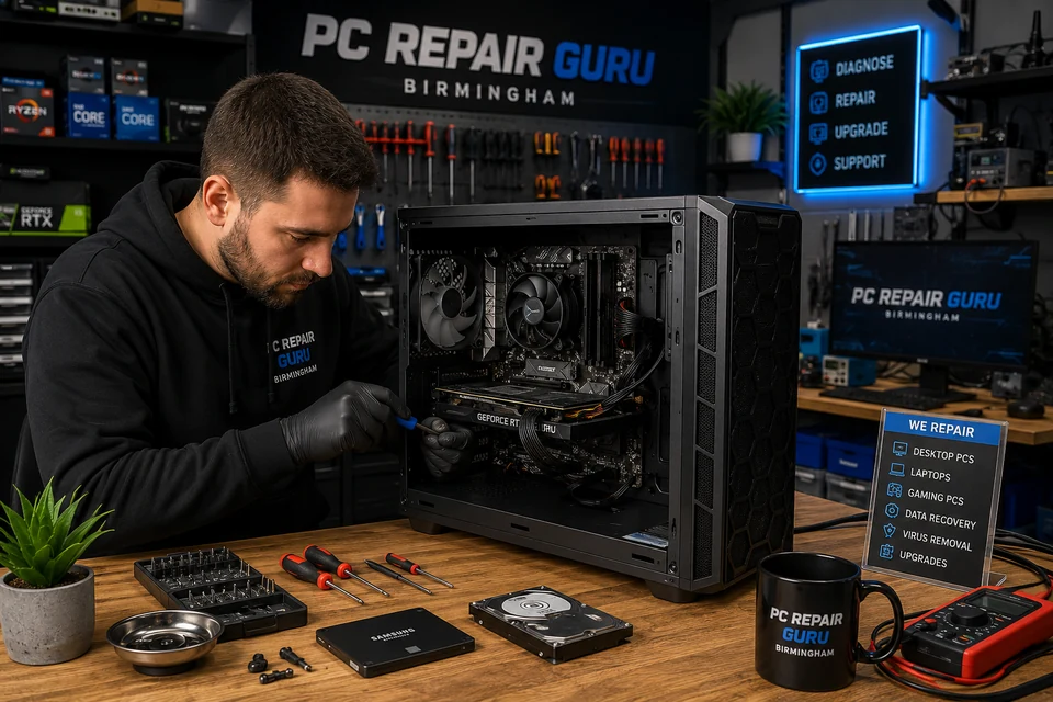 Desktop computer being diagnosed at the PC Repair Guru Birmingham workshop