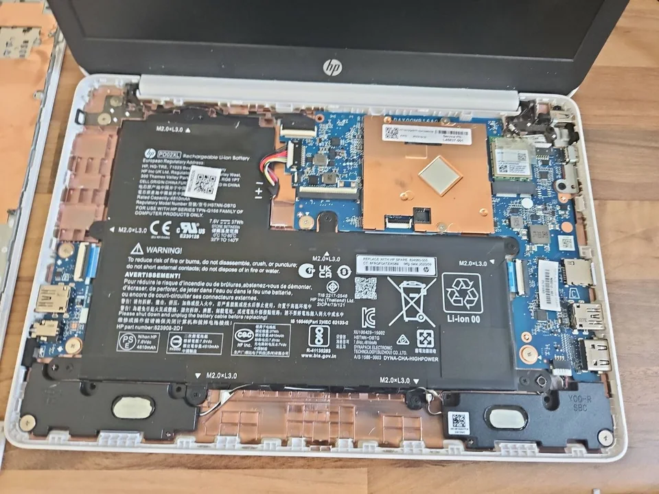 HP Stream laptop opened for internal battery inspection at PC Repair Guru in Birmingham