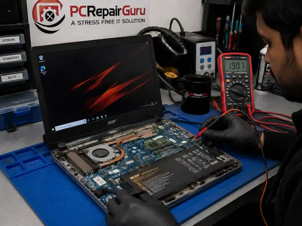 Laptop being diagnosed for random shutdown faults at the PC Repair Guru Birmingham workshop